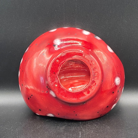 Pottery Ashtray, no maker, red with white and black spots, swirl shape,  MCM VTG - Picture 8 of 8